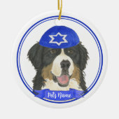 Personalisierter Berner Hund Hanukkah Blau Keramik Ornament (Vorne)
