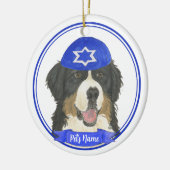 Personalisierter Berner Hund Hanukkah Blau Keramik Ornament (Links)