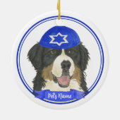 Personalisierter Berner Hund Hanukkah Blau Keramik Ornament (Hinten)