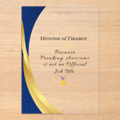 Personalisierter Beruf - Elegantes Gold & Blue Acryleinladungen (Vorderseite)