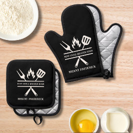 Personalisierter bester Grillmeistertag Vater Vate Ofenhandschuh & Topflappen-Set