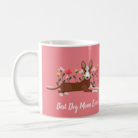 Personalisierter bester Hund Mama Podenco Pink Kaffeetasse (Links)