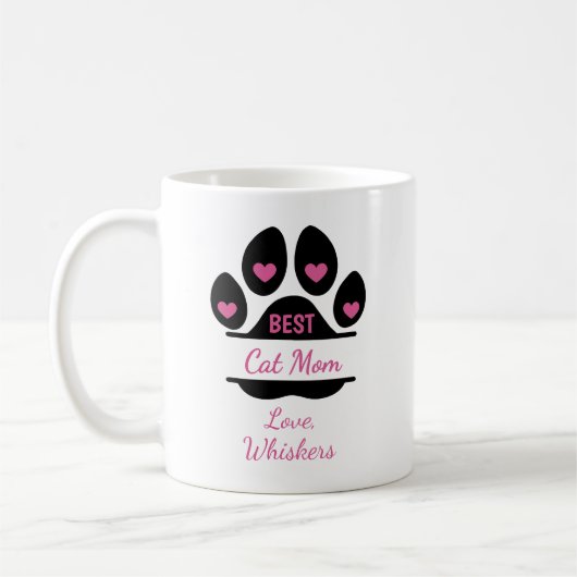 Personalisierter Bester Katzenmutter Pfotenabdruck Kaffeetasse (Links)