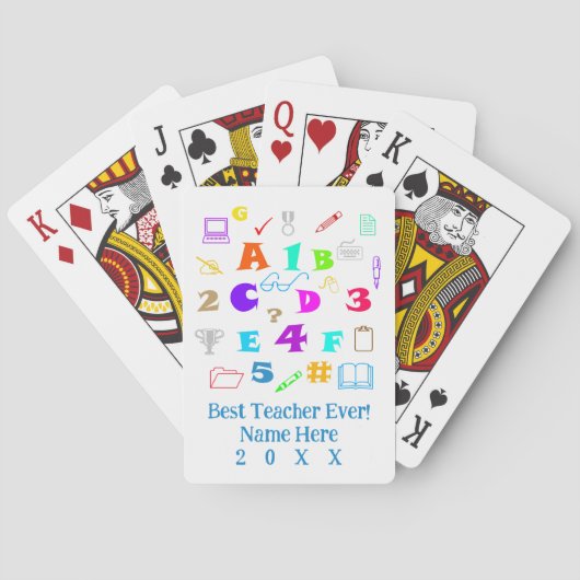 Personalisierter bester Lehrer je farbenfrohe Schu Spielkarten (Rückseite)