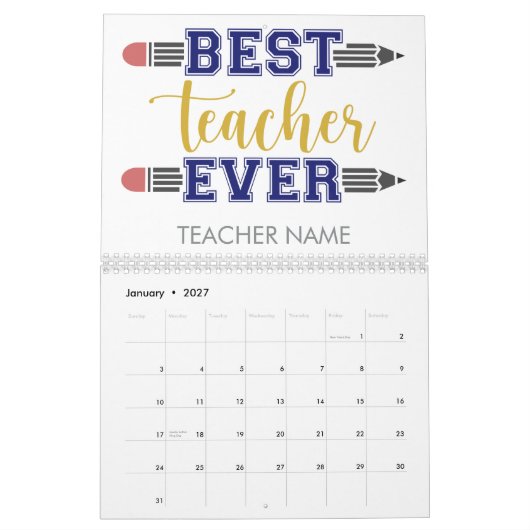 Personalisierter bester Lehrer je - individuelles Kalender (Jan 2027)
