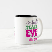 Personalisierter Bester Lehrer je rosa grüne Schri Zweifarbige Tasse (VorderseiteRechts)