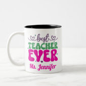 Personalisierter Bester Lehrer je rosa grüne Schri Zweifarbige Tasse (Links)