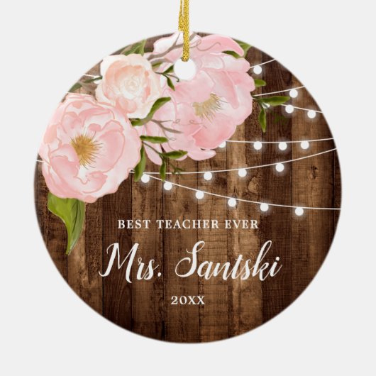 Personalisierter Bester Lehrer je rustikale Wasser Keramik Ornament (Hinten)