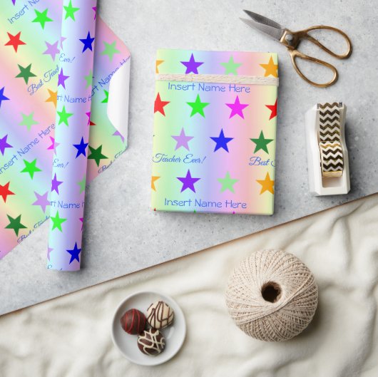 Personalisierter Bester Lehrer je Spaß Regenbogen  Geschenkpapier (Kunsthandwerk)