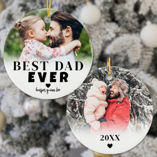 Personalisierter Bester Papa 2 Foto Weihnachten Keramik Ornament