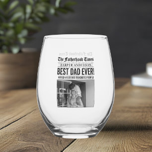Personalisierter bester Vater je Zeitungstitel Weinglas Ohne Stiel
