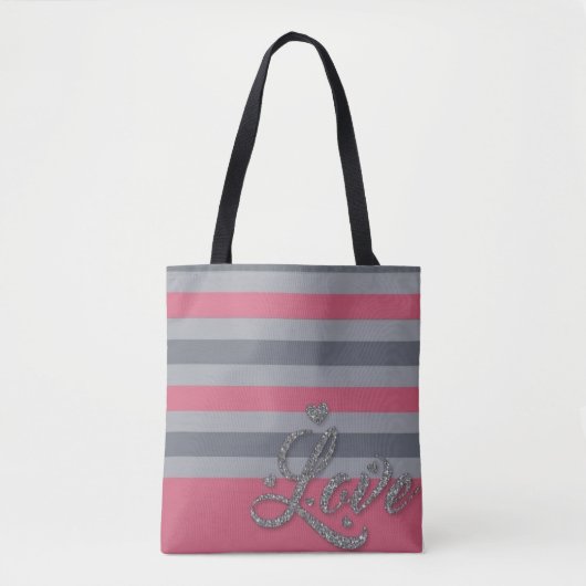 Personalisierter Beutel mit rosa Streifen Tasche (Vorderseite)
