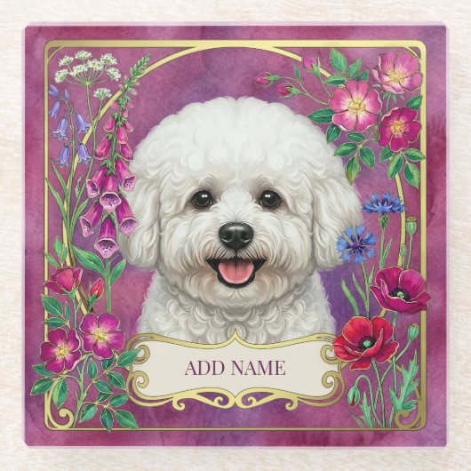 Personalisierter Bichon Frise Rosa Glasuntersetzer (Vorderseite)