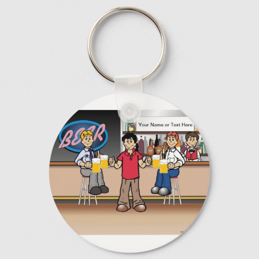 Personalisierter Bier Drinker - Männlicher Cartoon Schlüsselanhänger (Vorderseite)