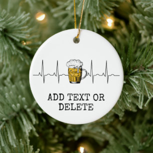 Personalisierter Bier-Herzschlag Vintage-Bierliebh Keramik Ornament