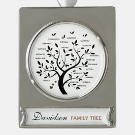 Personalisierter Big Family Tree (20 Namen) Banner-Ornament Silber