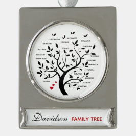 Personalisierter Big Family Tree (20 Namen) Banner-Ornament Silber