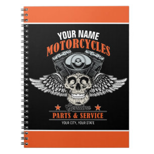 Personalisierter Biker Flying Skull Motorradladen Notizblock