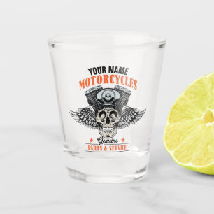 Personalisierter Biker Flying Skull Motorradladen Schnapsglas