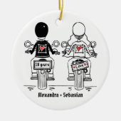 Personalisierter Biker-Hochzeitstipendium Keramik Ornament (Vorne)