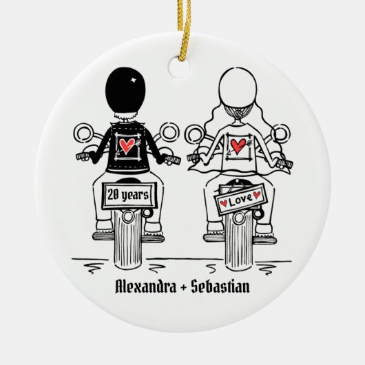 Personalisierter Biker-Hochzeitstipendium Keramik Ornament (Vorne)