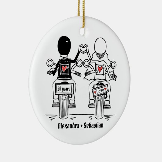 Personalisierter Biker-Hochzeitstipendium Keramik Ornament (Rechts)