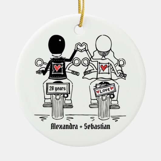 Personalisierter Biker-Hochzeitstipendium Keramik Ornament (Vorne)