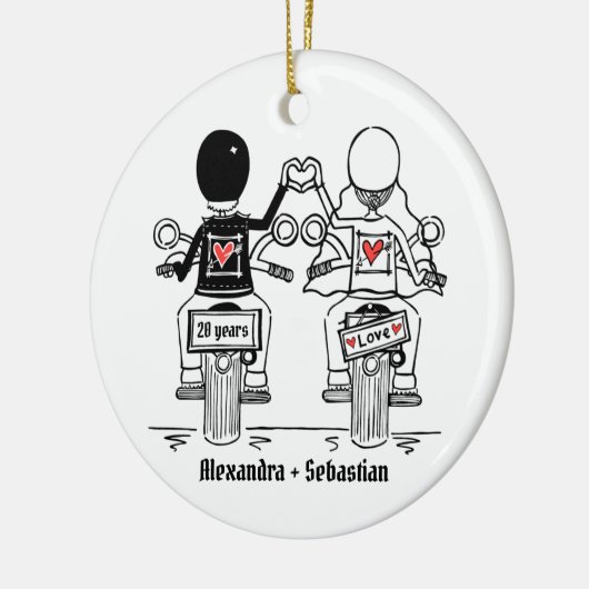 Personalisierter Biker-Hochzeitstipendium Keramik Ornament (Links)