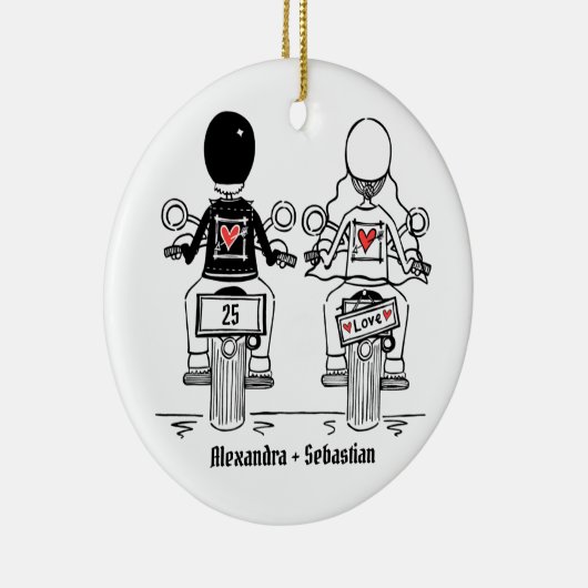 Personalisierter Biker-Hochzeitstipendium Keramik Ornament (Rechts)