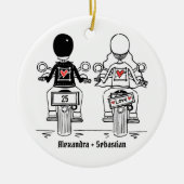Personalisierter Biker-Hochzeitstipendium Keramik Ornament (Vorne)