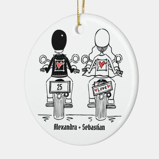 Personalisierter Biker-Hochzeitstipendium Keramik Ornament (Links)