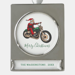 Personalisierter Biker in Santa Costume Weihnachte Banner-Ornament Silber