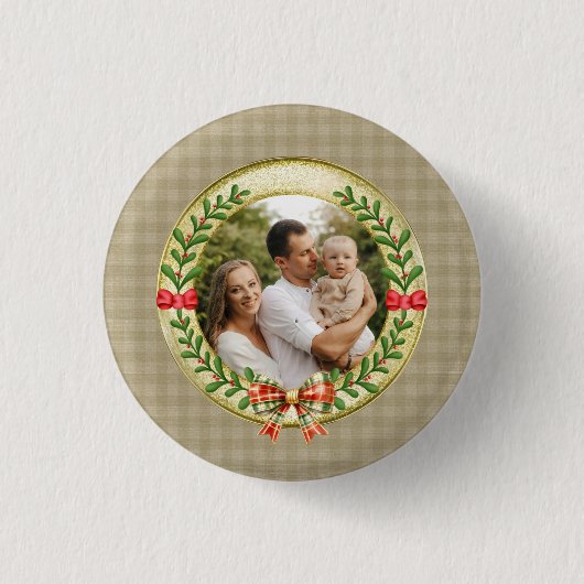 Personalisierter Bilderrahmen und Weihnachtskranz Button (Vorderseite)