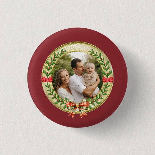 Personalisierter Bilderrahmen und Weihnachtskranz Button (Vorderseite)