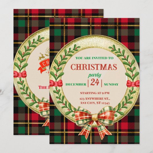 Personalisierter Bilderrahmen und Weihnachtskranz Einladung (Vorne/Hinten)