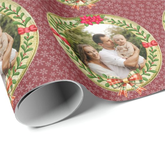Personalisierter Bilderrahmen und Weihnachtskranz Geschenkpapier (Rolleneckpunkt)