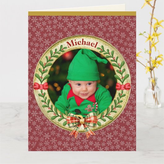 Personalisierter Bilderrahmen und Weihnachtskranz Karte (Gelbe Blume)