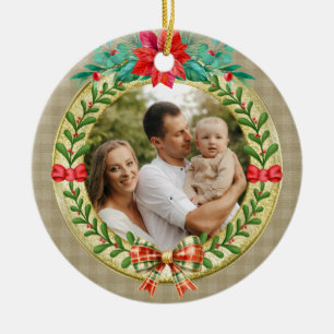 Personalisierter Bilderrahmen und Weihnachtskranz Keramik Ornament