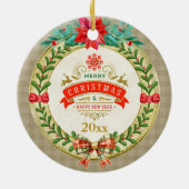 Personalisierter Bilderrahmen und Weihnachtskranz Keramik Ornament (Hinten)