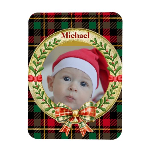 Personalisierter Bilderrahmen und Weihnachtskranz Magnet (Vertikal)