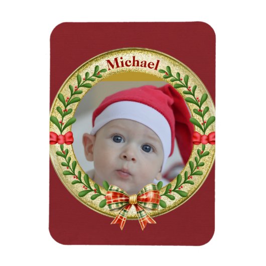 Personalisierter Bilderrahmen und Weihnachtskranz Magnet (Vertikal)