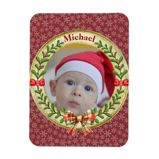 Personalisierter Bilderrahmen und Weihnachtskranz Magnet (Vertikal)