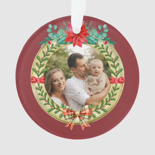 Personalisierter Bilderrahmen und Weihnachtskranz Ornament (Vorderseite)