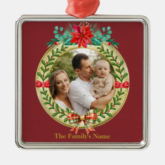 Personalisierter Bilderrahmen und Weihnachtskranz Ornament Aus Metall (Vorne)