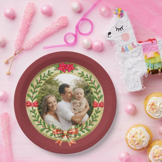 Personalisierter Bilderrahmen und Weihnachtskranz Pappteller (Party)