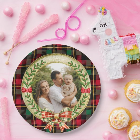 Personalisierter Bilderrahmen und Weihnachtskranz Pappteller (Party)