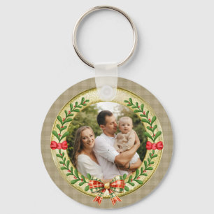 Personalisierter Bilderrahmen und Weihnachtskranz Schlüsselanhänger