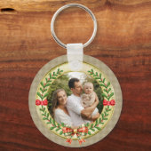 Personalisierter Bilderrahmen und Weihnachtskranz Schlüsselanhänger (Vorderseite)