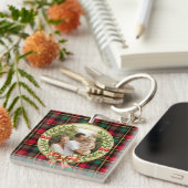 Personalisierter Bilderrahmen und Weihnachtskranz Schlüsselanhänger (Vorderseite rechts)