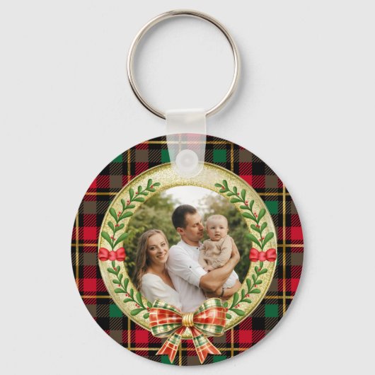 Personalisierter Bilderrahmen und Weihnachtskranz Schlüsselanhänger (Vorderseite)